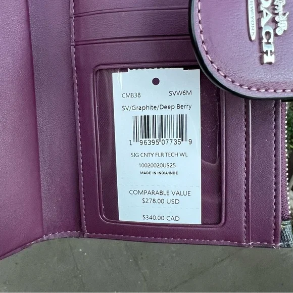 COACH Phone Wallet Country Floral Print Graphite/Deep Berry AUTHENTIC NWT - Picture 9 of 10